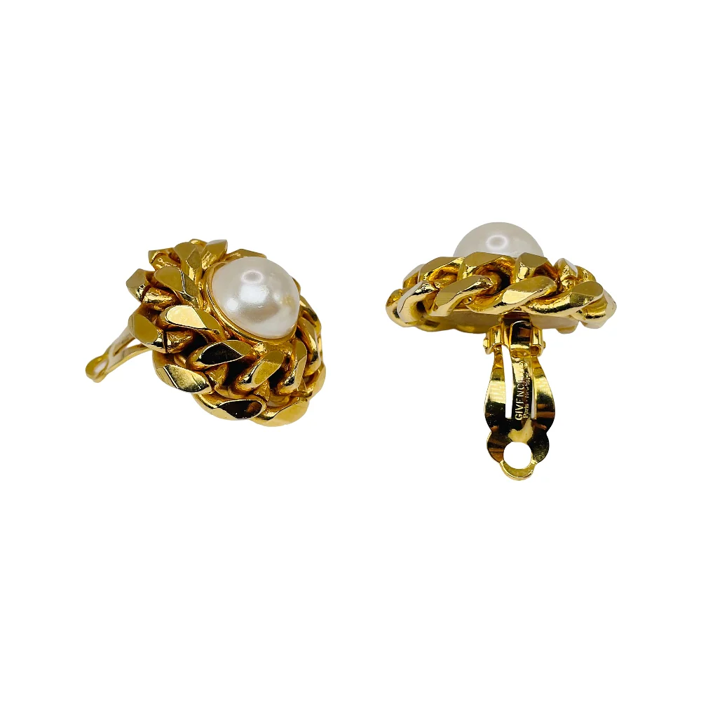 1980's Givenchy Gold Tone Faux Pearl Earrings - Image 3
