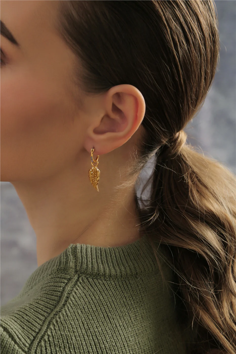 Angel Wing Earrings with Blue & Clear Stones - Image 2