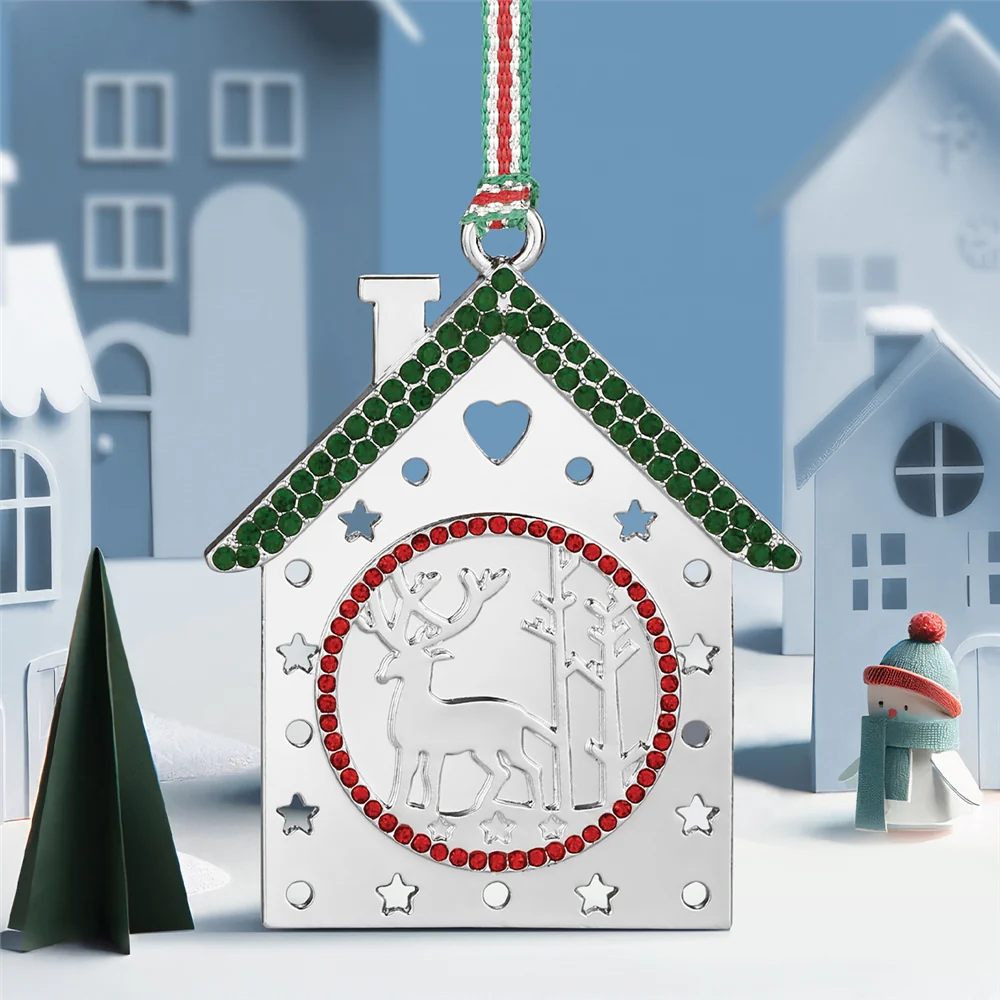 Christmas House with Reindeer Tree Decoration - Image 2