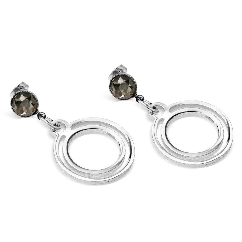 Circular Earrings with Black Stone - Image 3