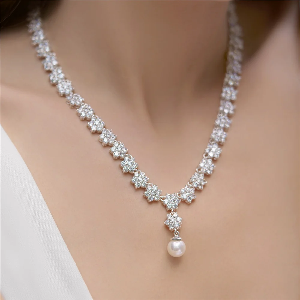 Cubic Zirconia Cluster Floral Necklace - Image 2