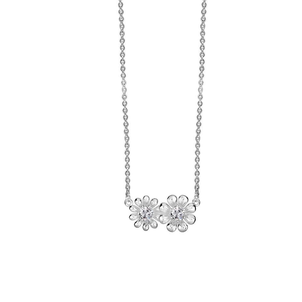 Double Floral Pendant with Clear Stones - Image 3