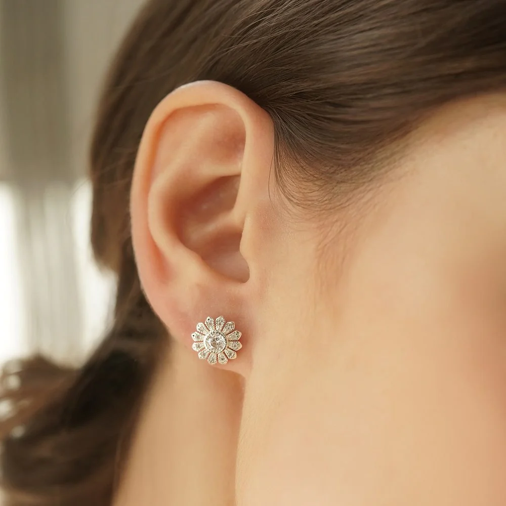 Flower Earrings Clear Stone - Image 2