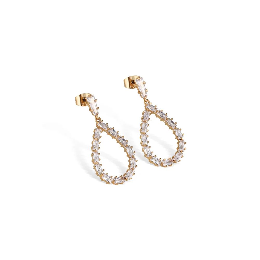 Gold Plated Baguette Stone Drop Earrings - Image 4