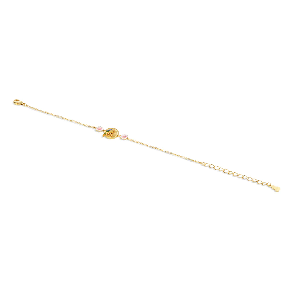 Gold Plated Bird with Pink Flower Bracelet - Image 3