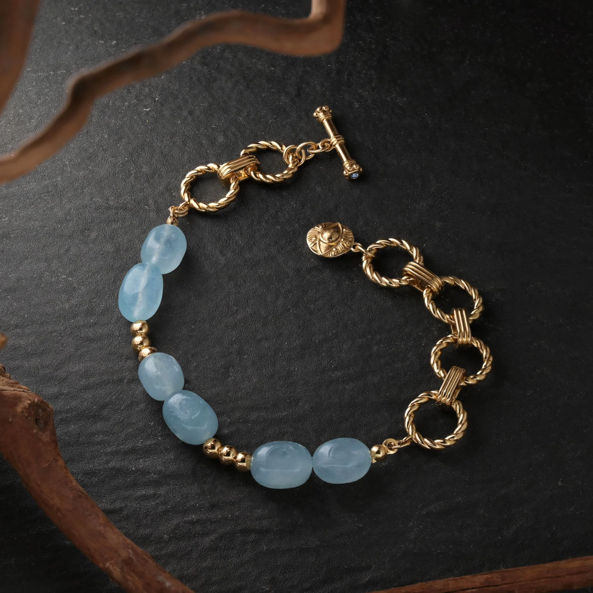 Gold Plated Blue Stone Sappho Bracelet - Image 2