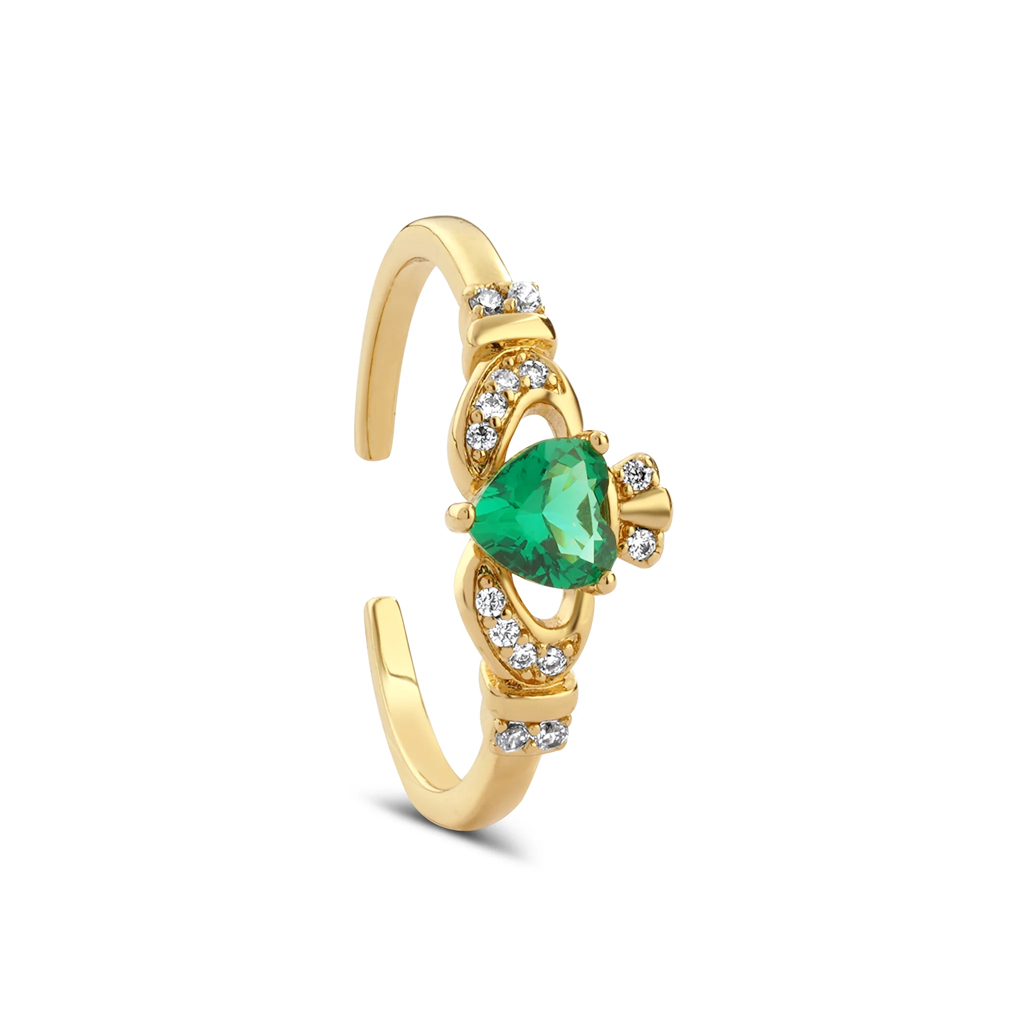 Gold Plated Emerald Green Claddagh Ring - Image 2