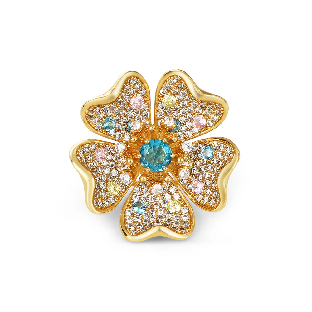 Gold Plated Floral Coloured CZ Brooch - Image 3