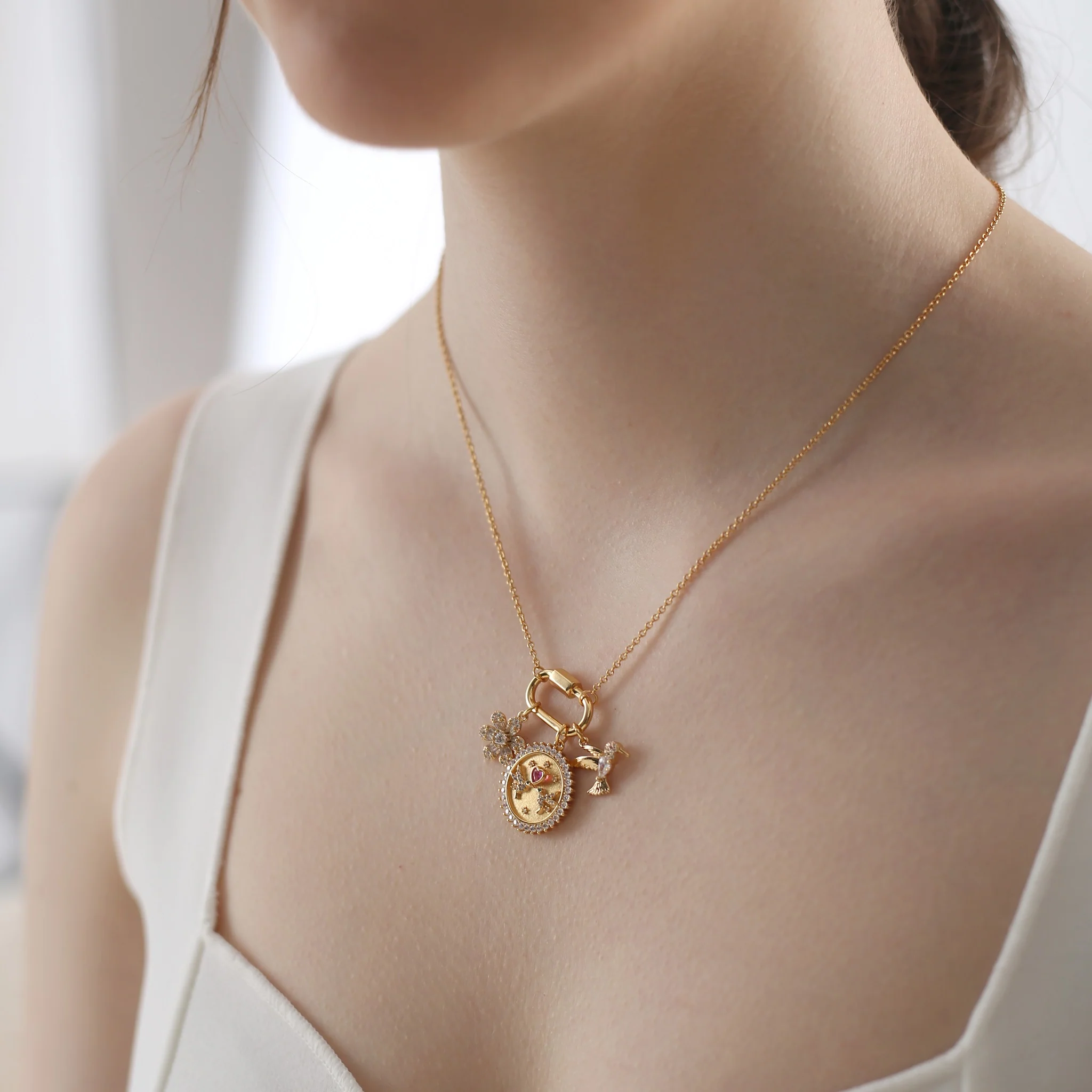 Gold Plated Hummingbird Charm Necklace - Image 2