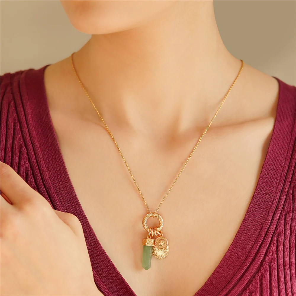Gold Plated Pendant with Green Aventurine Charm - Image 4