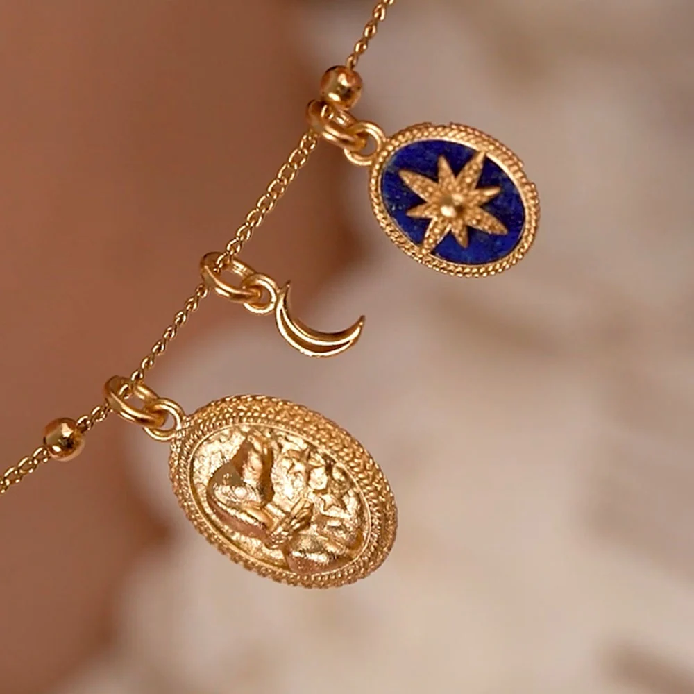 Gold Plated Pendant with Lapis Lazuli Charm - Image 3