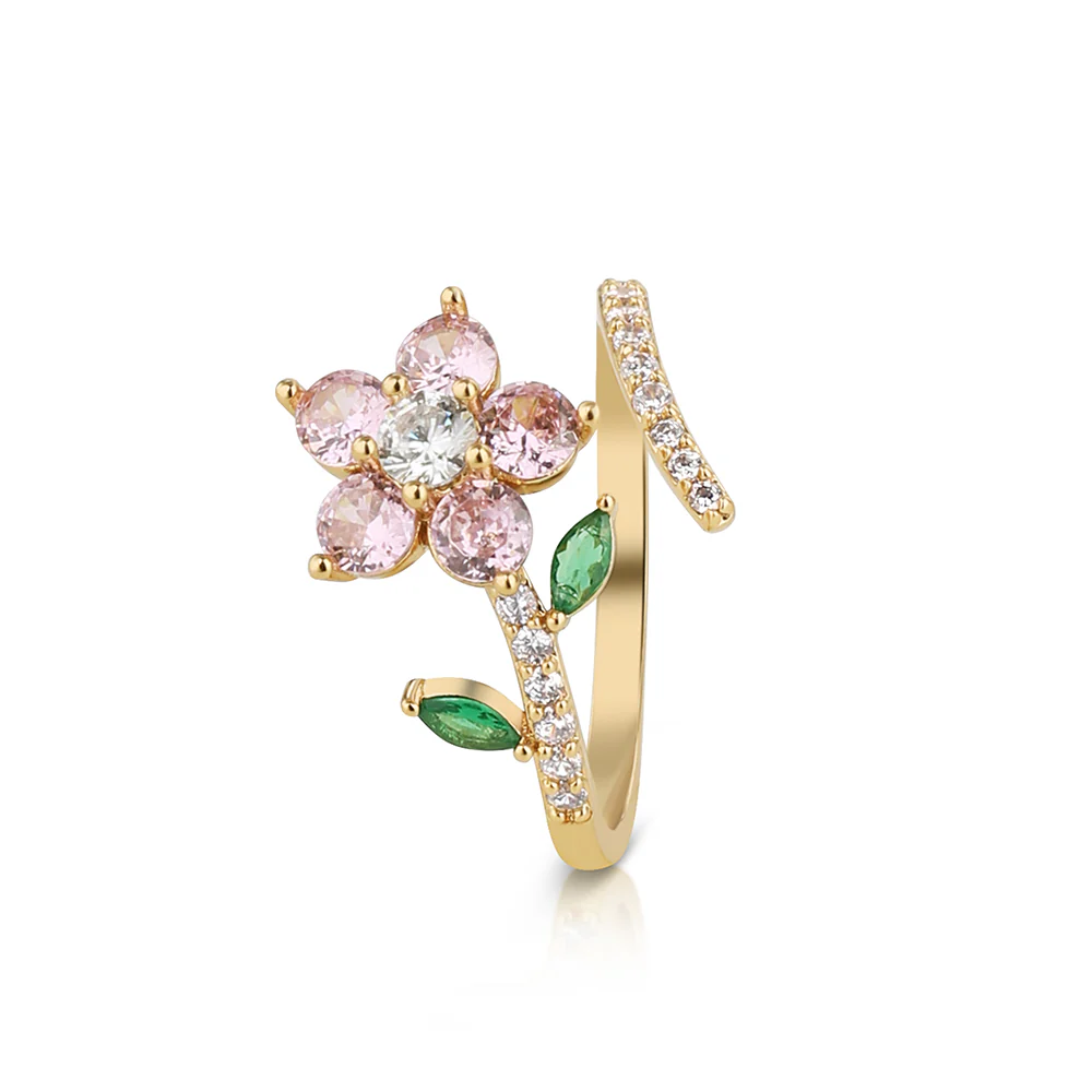 Gold Plated Pink Floral Revolving Ring - Image 3