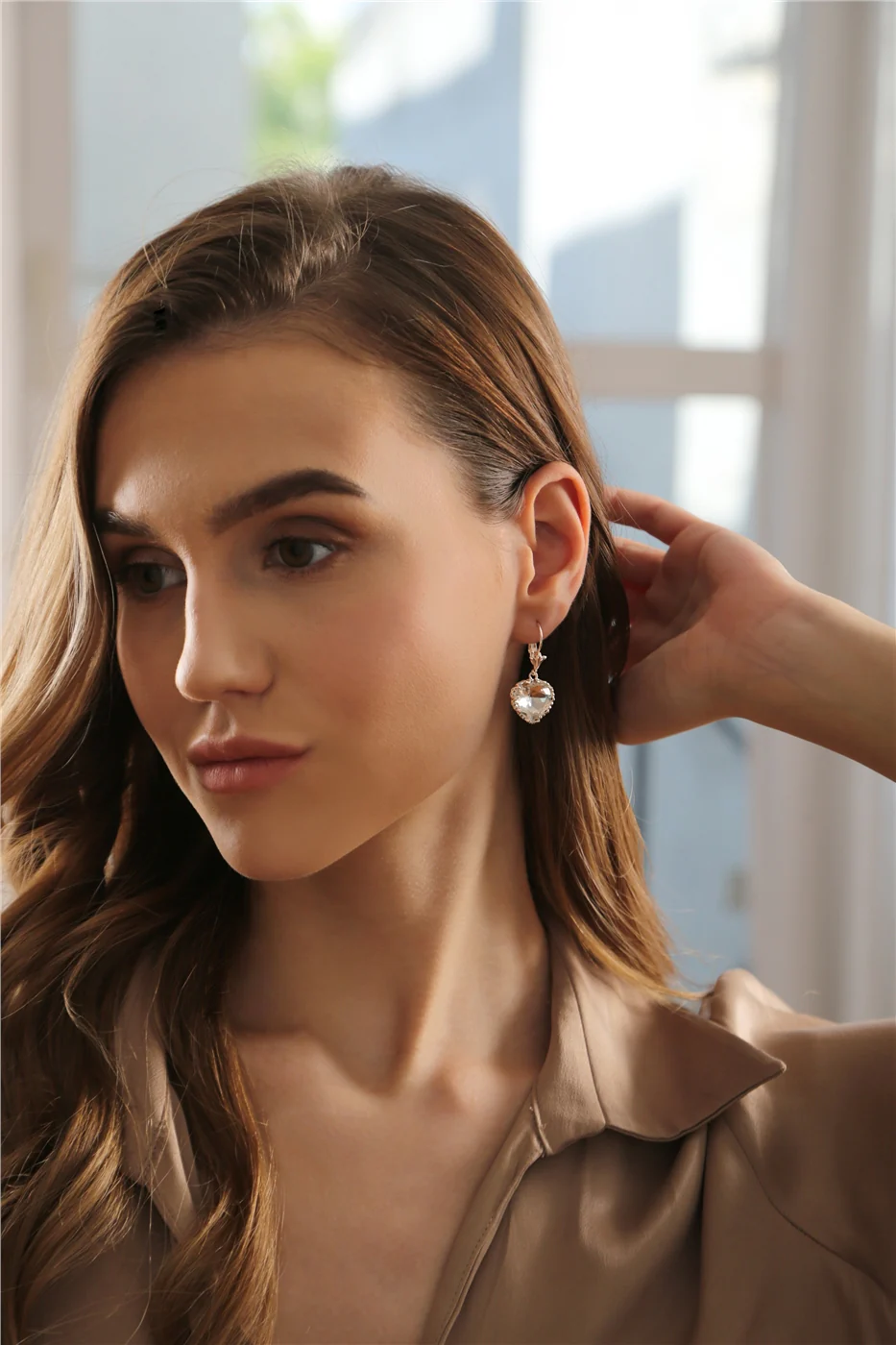 Heart Earrings with Clear Stone - Image 2