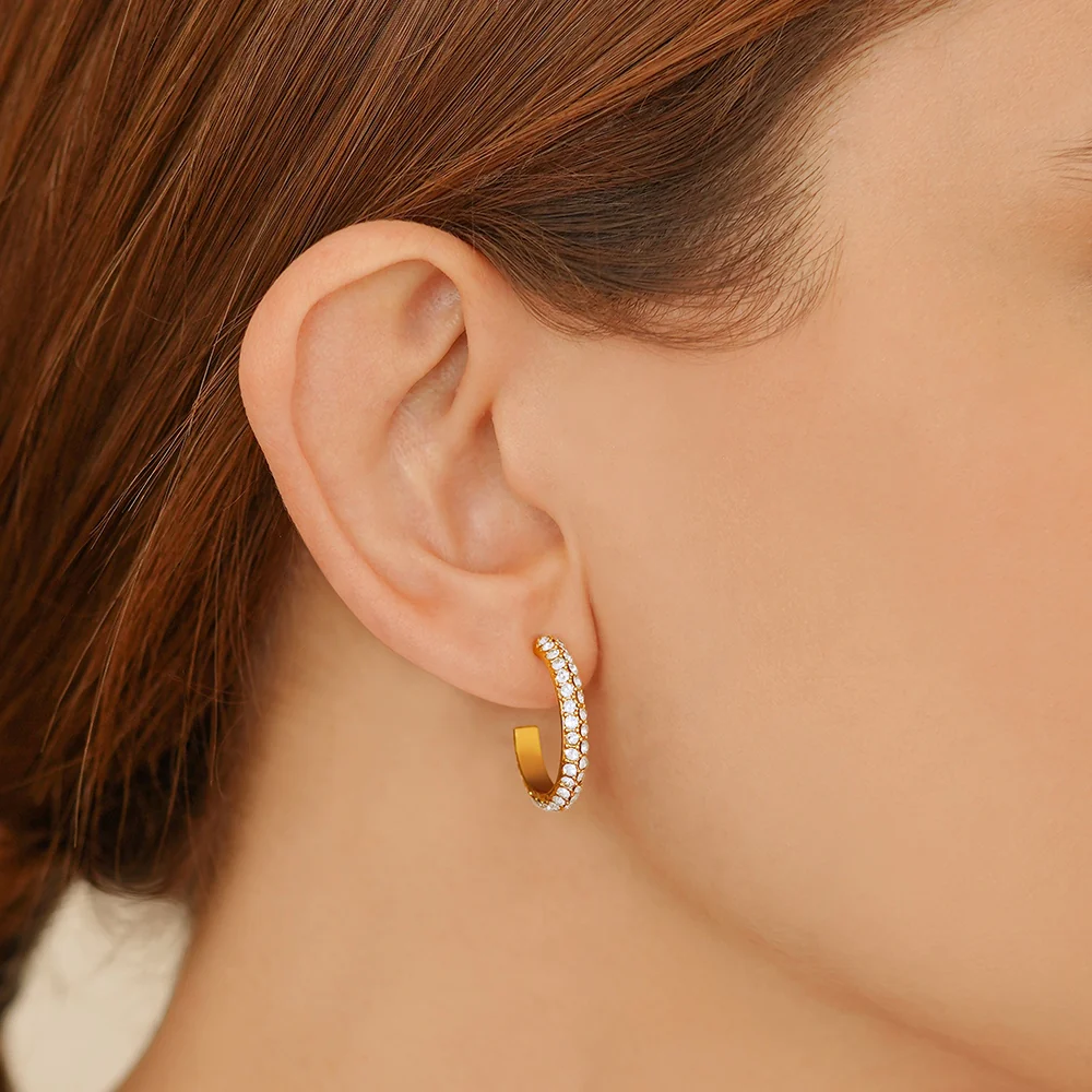 Hoop Earrings with Golden Honey Stones - Image 2