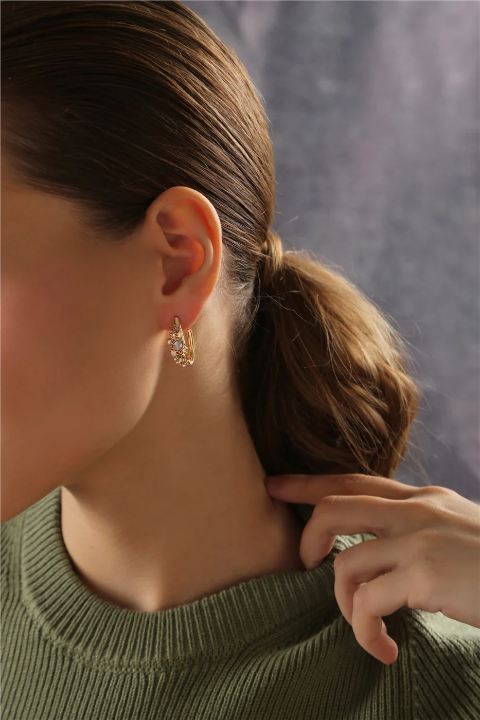 Hoop Earrings with Mixed Stones - Image 2