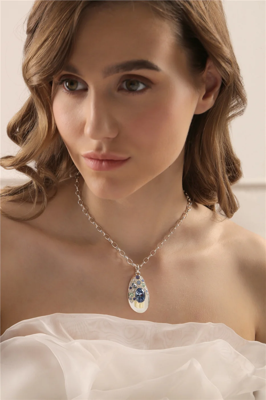 Large Pendant with Blue and Clear Stones - Image 2