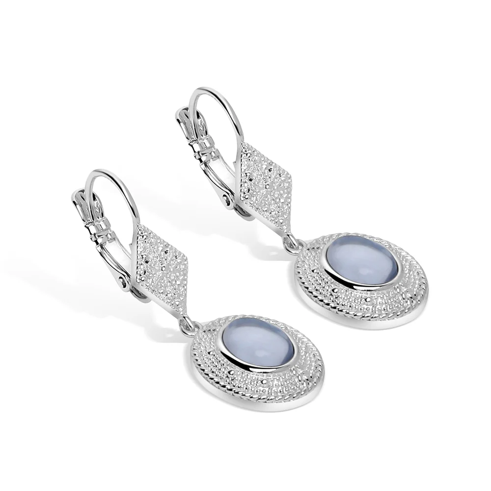 Ornate Drop Earrings with Light Blue Stones - Image 3