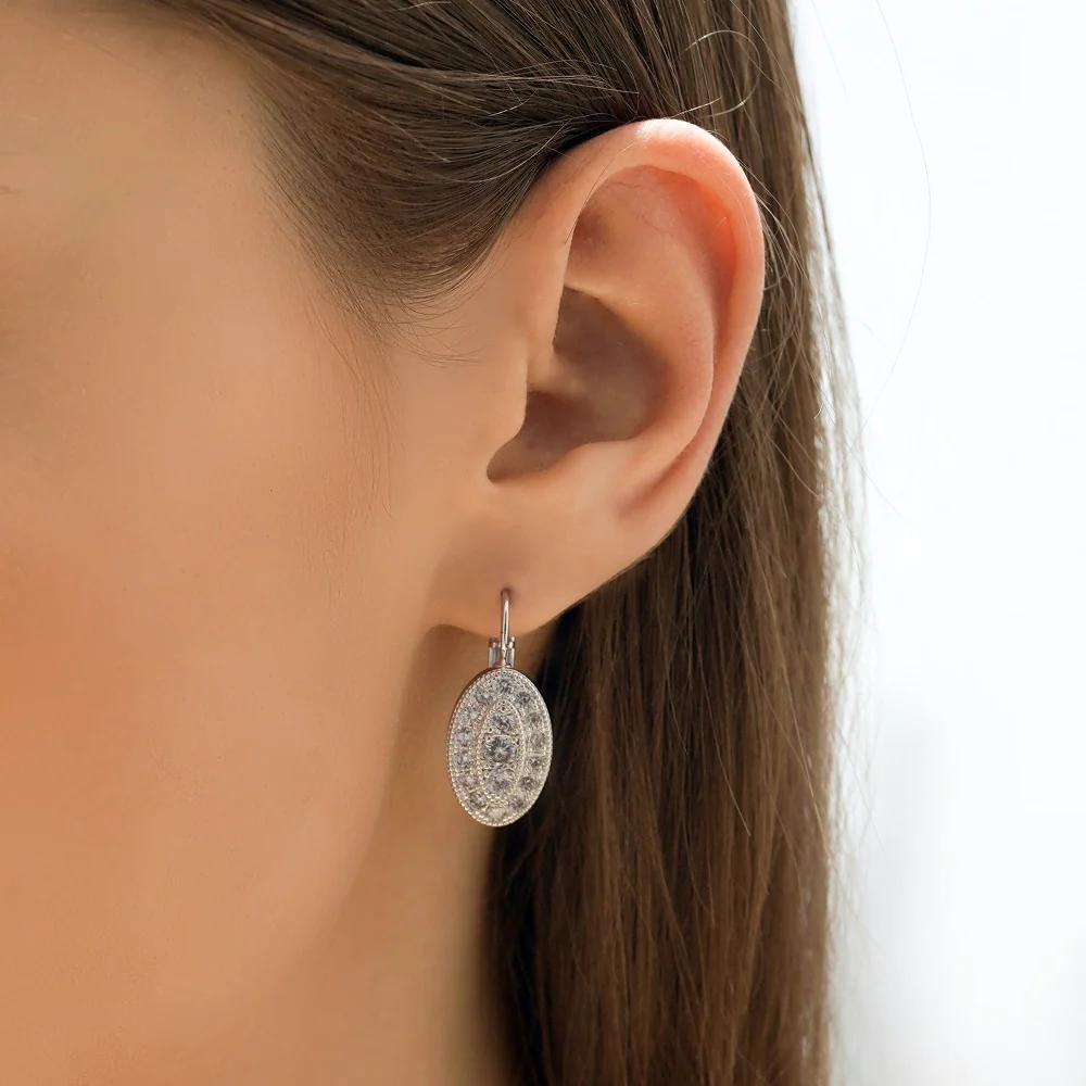 Oval Earrings with Clear Stones - Image 2