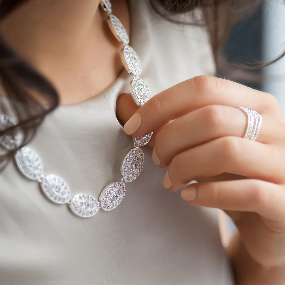 Oval Necklace with Clear Stones - Image 2