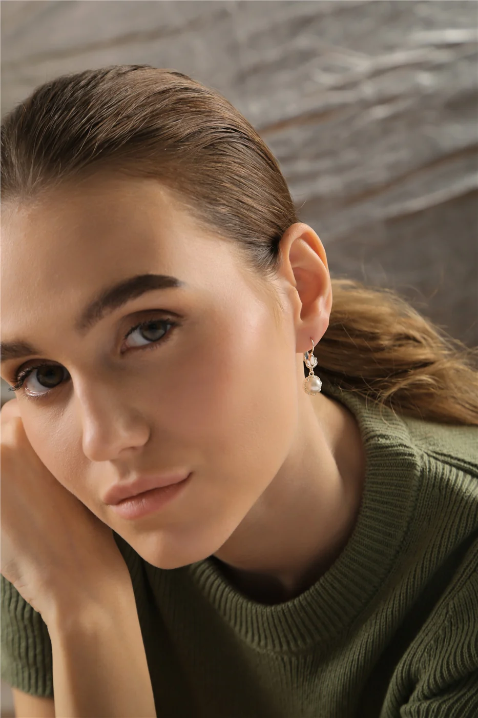 Pearl Leaf Drop Earrings - Image 4