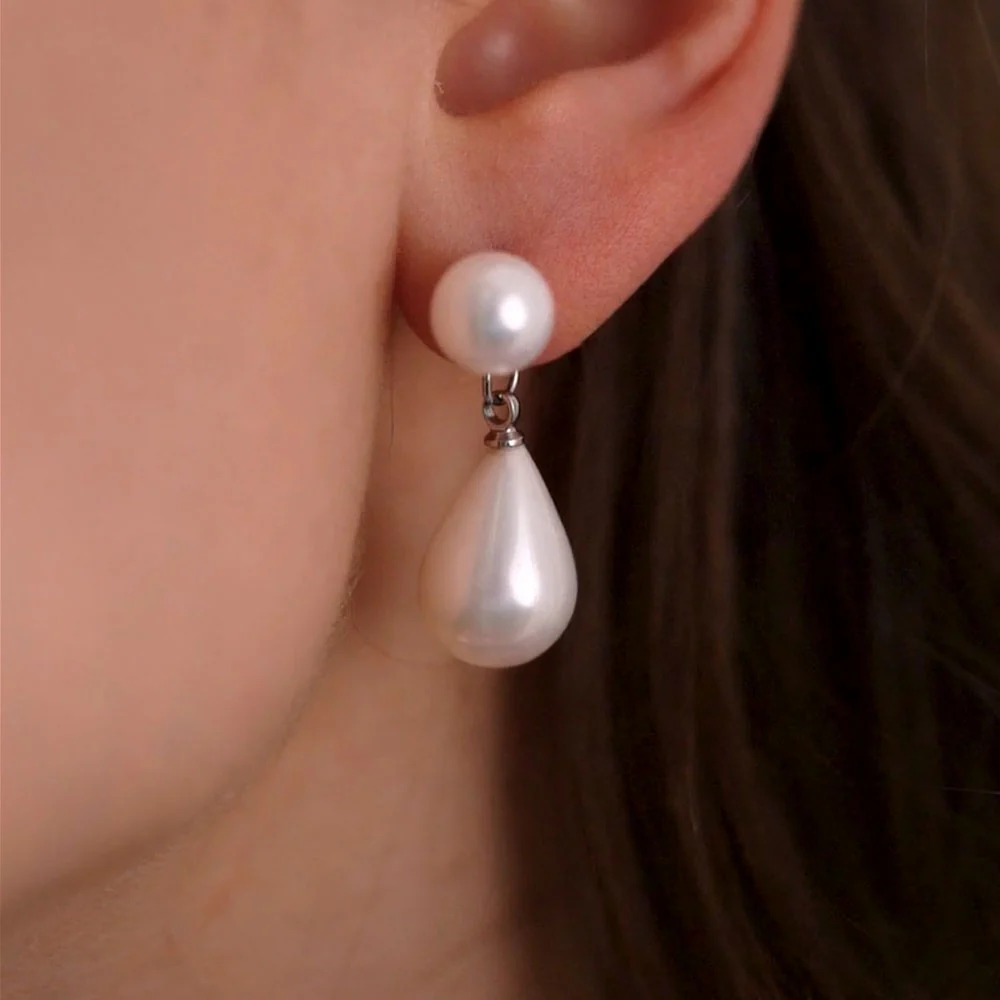 Pearl Tear Drop Earrings - Image 2