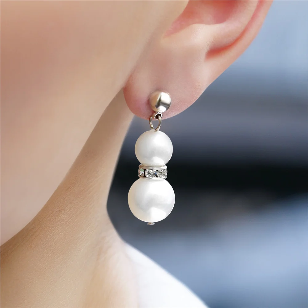 Pearl with Crystal Drop Earrings - Image 2