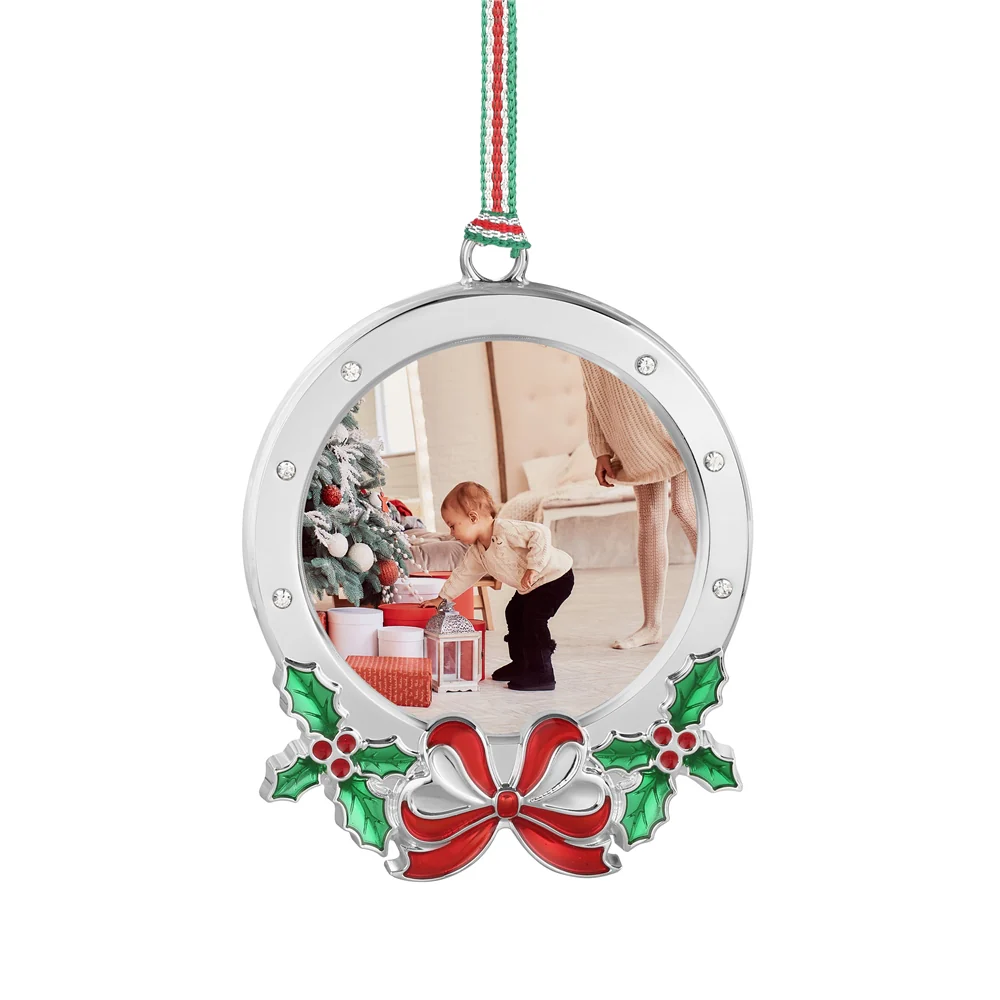 Round Frame with Holly Christmas Tree Decoration