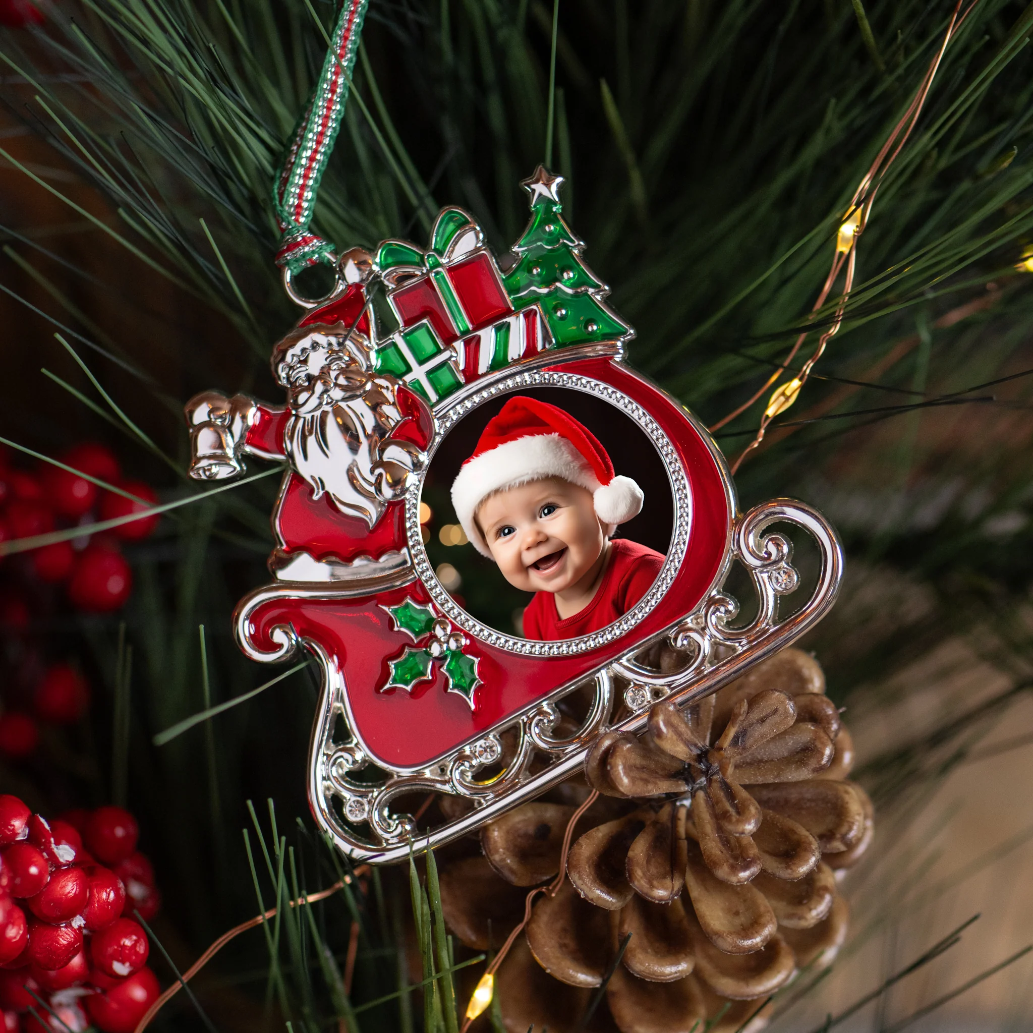 Santa on Sleigh Photoframe Tree Decoration - Image 2