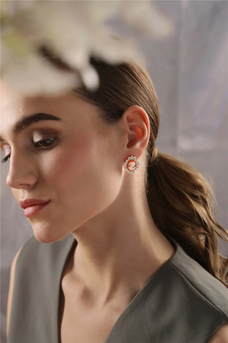 Silver Plated Cameo Earrings - Image 2