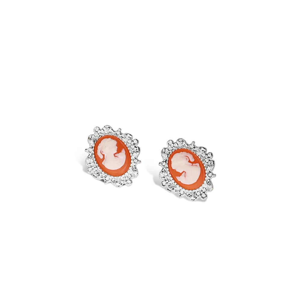 Silver Plated Cameo Earrings - Image 3