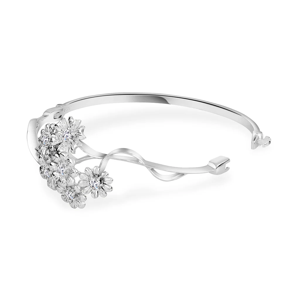 Silver Plated Floral Cluster Bangle - Image 3