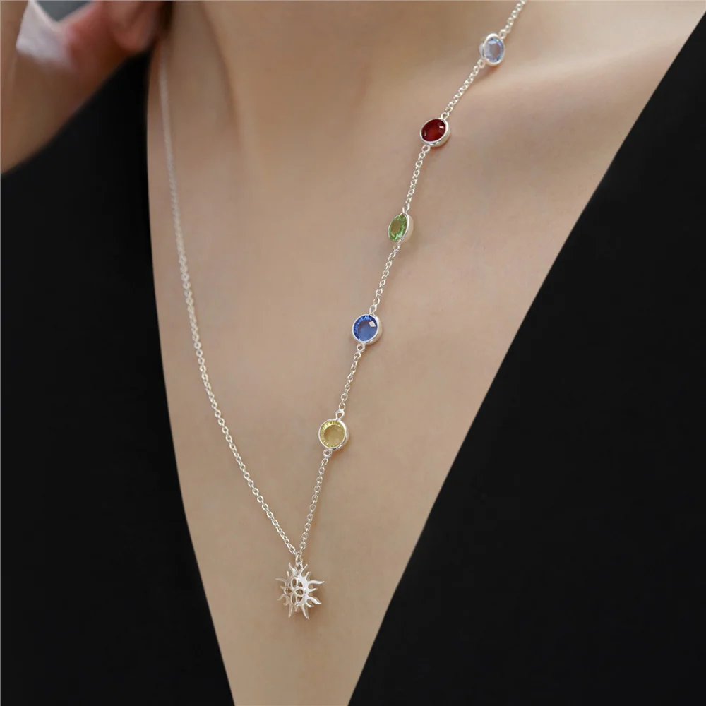 Silver Plated Necklace Coloured Stone - Image 2