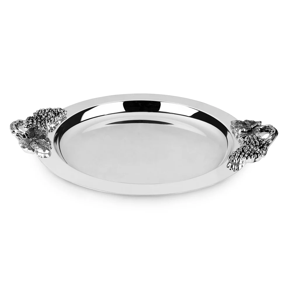 Silver Plated Round Tray Grape Motif - Image 3