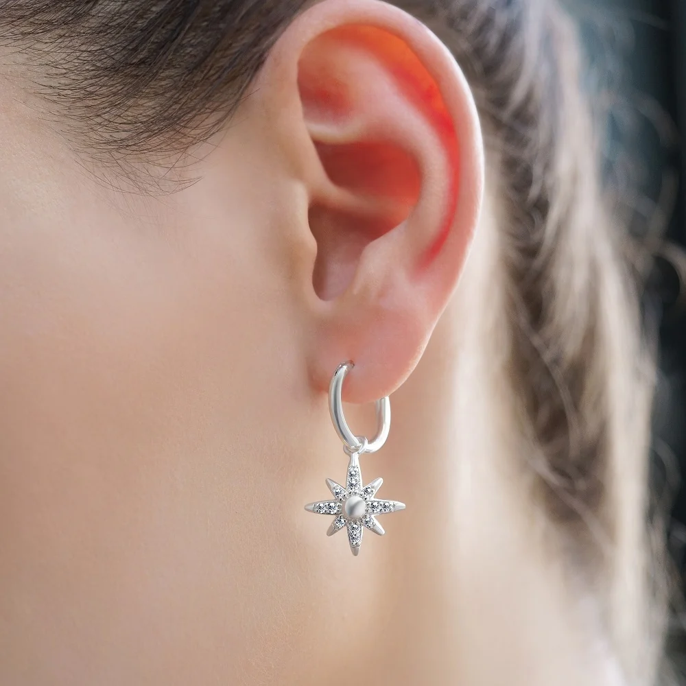 Silver Plated Star Earrings with Clear Stones - Image 2