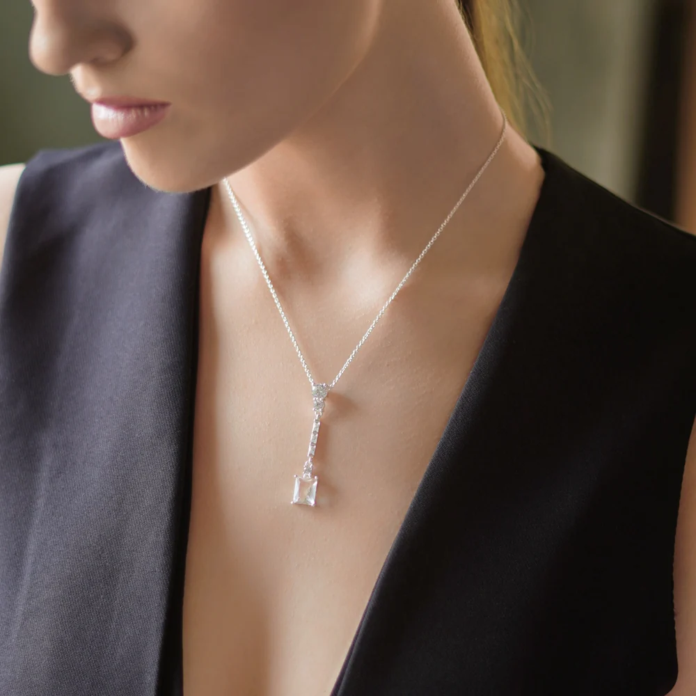 Square Drop Pendant with Clear Stones - Image 3