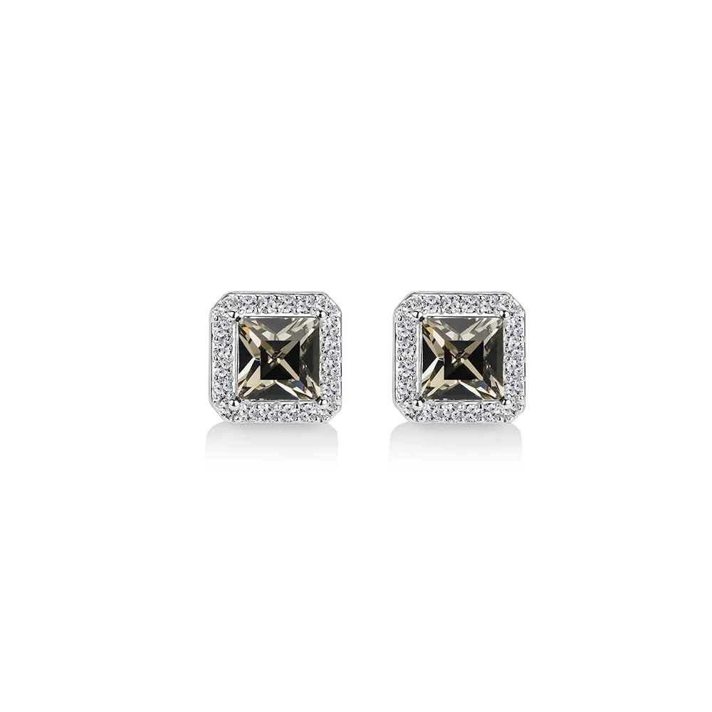 Square Earrings with Clear and Black Stones - Image 3