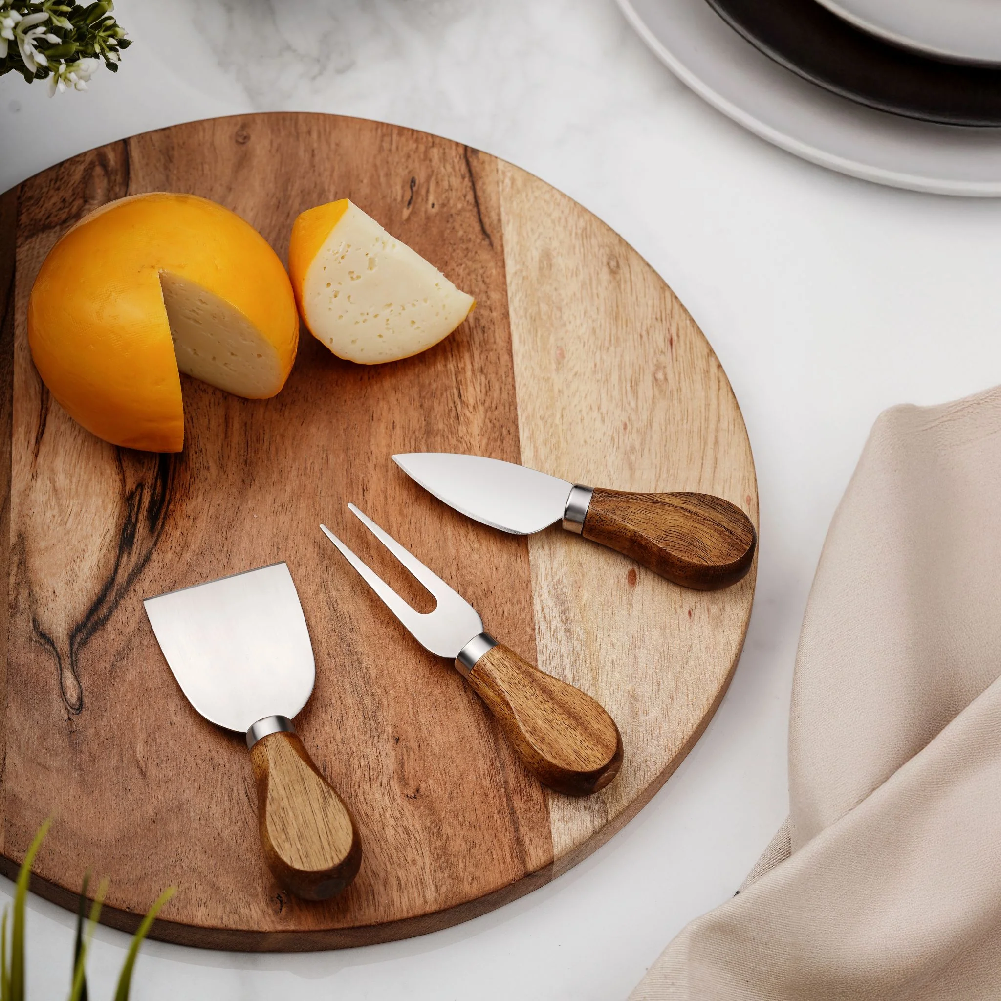 Stainless Steel Cheese Set with Wooden Handle - Image 2