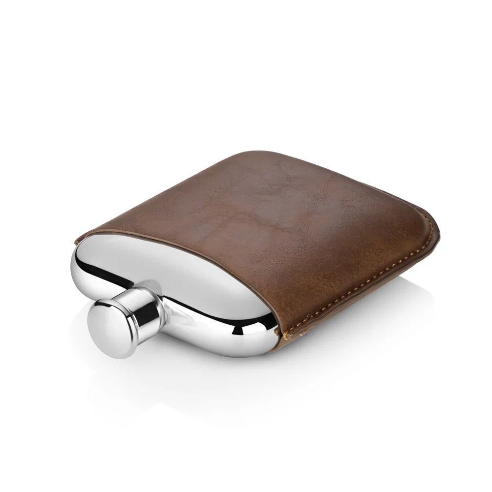 Stainless Steel Hip Flask with Leather Sleeve - Image 3