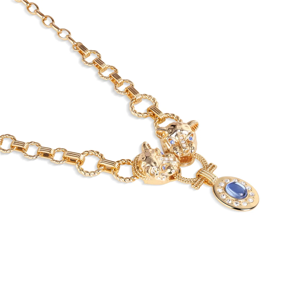 Tigers Head Necklace with Blue Stones - Image 3
